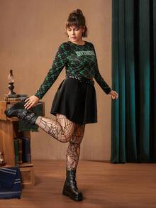 HARRY POTTER X SHEIN 加大號字母圖形蛇紋短袖 - 彩色 - 查看 5