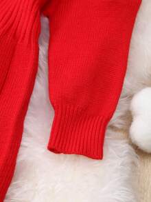 Baby Girl Button Front Pleated Sweater Dress - Red - View 5