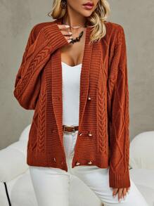 SHEIN Clasi Xoắn Dan Thả vai Đôi ngực Áo len Mở - trái cam - Xem 6