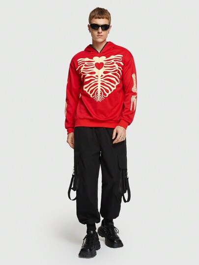 ROMWE Avant Guys Skeleton Print Hoodie, Halloween