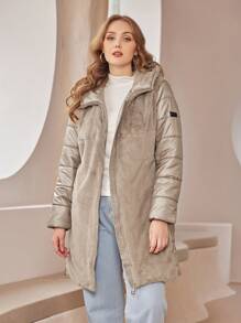 Astrid Plus Zip Up Hooded Padded Coat - Camel - View 1