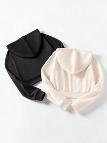 SHEIN Unity 2入組字母圖案袋鼠口袋抽繩保暖連帽衫 - 彩色 - 查看 2