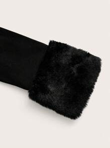 SHEIN ICON Borg Collar Asymmetrical Hem Crop Tee - Black - View 4