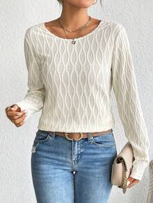 SHEIN Frenchy Contrast Lace V Neck Drop Shoulder Blouse - Apricot - View 3