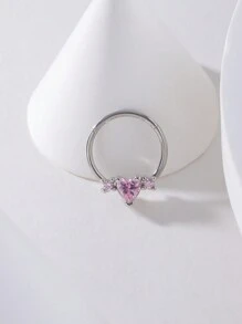 Simple Stainless Steel Rhinestone Heart Decor Nose Ring For Women & Girls Valentines - Multicolor - View 1