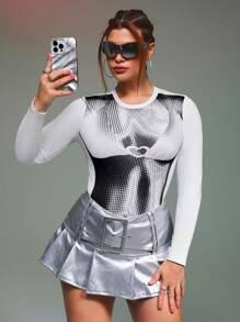 SHEIN ICON Plus Body Print Crop Tee - White - View 4