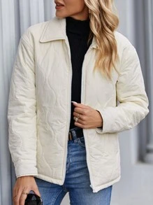 SHEIN LUNE Áo khoác chần bông có túi nghiêng - Màu be - Xem 1