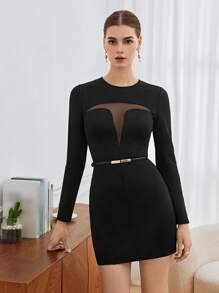 BizChic Chèn lưới Váy bodycon Không có thắt lưng - màu đen - Xem 7