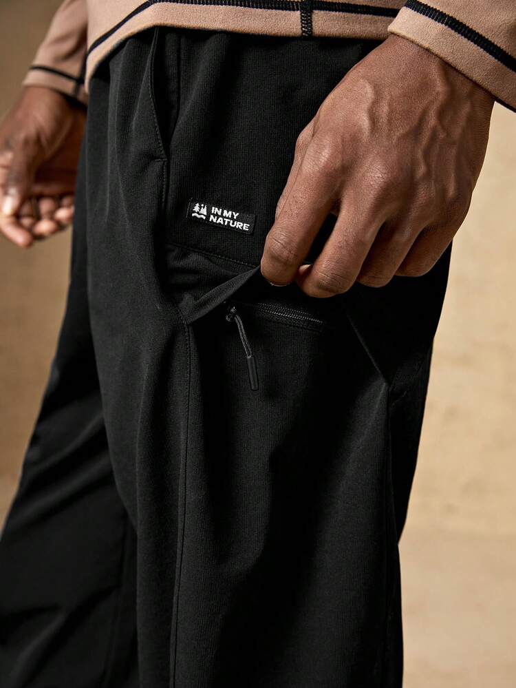 In My Nature Men Flap Pocket Side Drawstring Waist Cargo Pants - Black - View 6