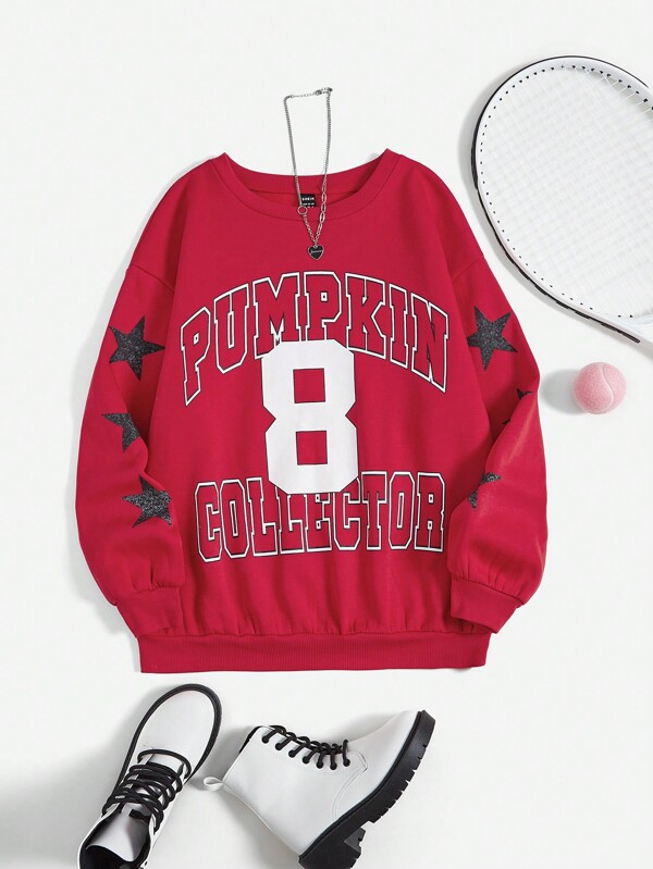 SHEIN EZwear Sudadera con estampado de letras y hombros caídos