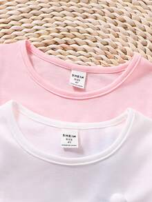 SHEIN Young Girls 2pcs Letter & Figure Graphic Tee - Multicolor - View 5