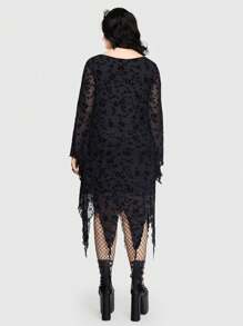 ROMWE PUNK Plus Floral Pattern Asymmetrical Hem Dress - Black - View 3