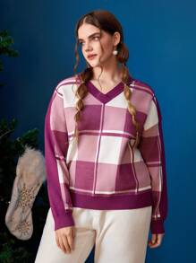 SHEIN X The Smurfs Plus Embroidery Slogan & Cartoon Pattern Drop Shoulder Sweater - Multicolor - View 4