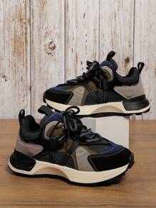 Women's Sneakers,Women's Thick-Soled Chunky Shoes Splicing-Colored Thick-Soled Chunky Shoes Versatile Outdoor Casual Sports Shoes - Black - View 6