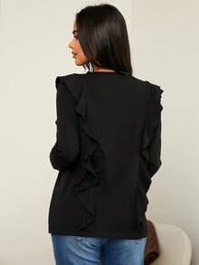 SHEIN Maternidad Camiseta ribete con fruncido amamantamiento detalle ribete con fruncido amamantamiento - Negro - Ver 2