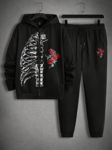 Manfinity EMRG Men Skeleton Print Zip Up Hoodie & Sweatpants - Black - View 1