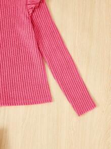 SHEIN 女大童荷葉邊小高領T恤 - 玫紅色 - 查看 5