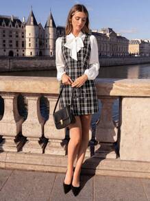 SHEIN Frenchy Plaid Pattern Tank Dress Without Blouse - Black and White - View 4