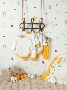 SHEIN Baby Boy 17pcs Cartoon Graphic Bodysuit & Jumpsuit & Pants & Hats & Bibs & Socks & Gloves Gift Set - Multicolor - View 2