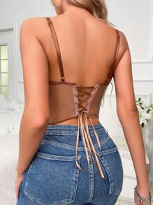 Solid Underbust Corset Top - Brown - View 2