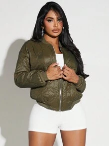 SHEIN SXY Cazadora tipo bomber con cremallera guateado - Verde Oliva - Ver 6