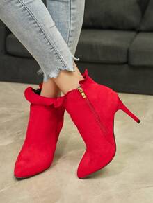 Women's Fashionable Red High Heel Boots - Red - View 2