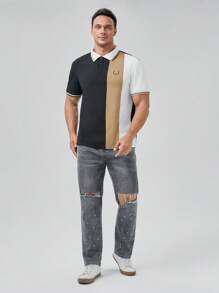 Manfinity VCAY 男士大码潑墨圖案破洞直筒牛仔褲 - 灰色 - 查看 3