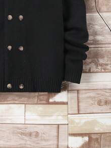 SHEIN Tween Boy 1pc Shawl Collar Double Breasted Cardigan - Black - View 3