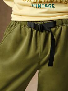 In My Nature 男士素色腰部抽繩衛褲 - 軍綠色 - 查看 6