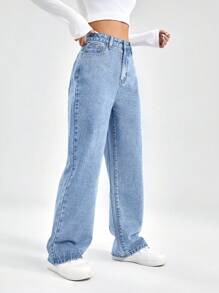 SHEIN EZwear High Waist Wide Leg Jeans - Light Wash - View 3