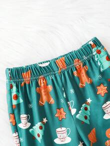 男嬰聖誕印花連身衣、運動褲和聖誕帽子