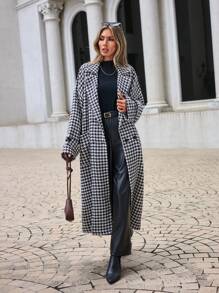 RueChic Wzór w pepitkę Dwurzędowy Opuszczane ramiona Płaszcze