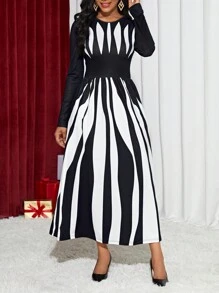 SHEIN Lady Colorblock Hidden Pocket Dress - Black and White - View 6