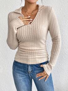 SHEIN Frenchy Camiseta unicolor tejida de canalé - Albaricoque - Ver 1