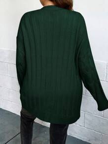 SHEIN Clasi Talla grande Cárdigan tejido de cable de hombros caídos con parche de bolsillo - Verde Oscuro - Ver 2