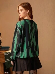 HARRY POTTER X SHEIN 紮染字母圖案落肩袖運動衫 - 彩色 - 查看 3