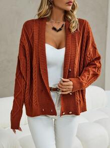 SHEIN Clasi Xoắn Dan Thả vai Đôi ngực Áo len Mở - trái cam - Xem 5