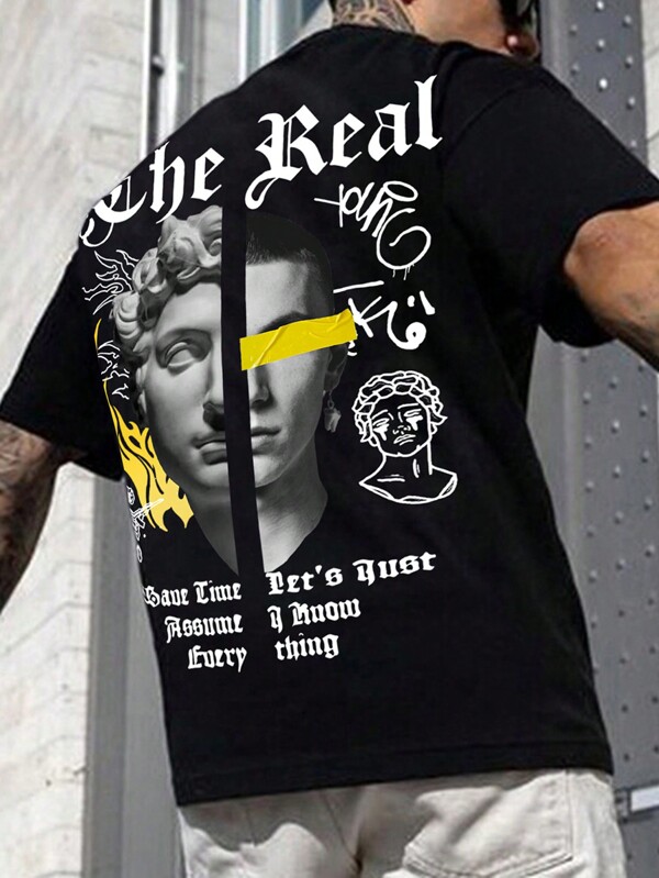 Manfinity LEGND Homens Gráfico de Slogan & Figura Camiseta | SHEIN Brasil