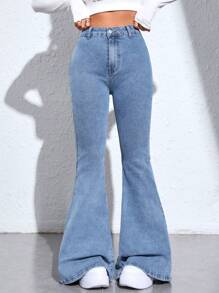 SHEIN EZwear 牛仔喇叭褲 - 淺色水洗藍 - 查看 5