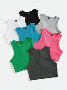 SHEIN BASICS 1入組素色條紋針織背心上衣