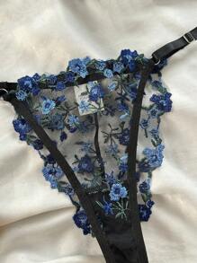 2pcs Floral Embroidery Mesh Underwire Bra & Panty Set Lingerie Set - Multicolor - View 3