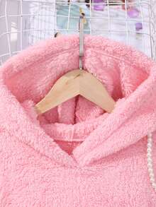 SHEIN 女大童素色連帽絨毛連帽洋裝 - 粉色 - 查看 3