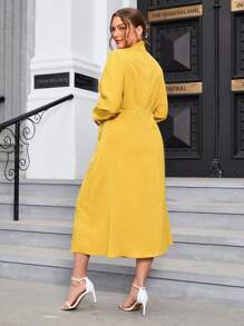 SHEIN Privé Plus Batwing Sleeve Ruched Front Dress - Yellow - View 2