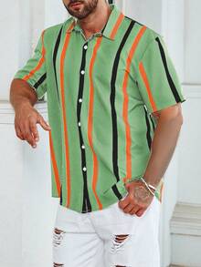 Manfinity Men Plus Striped Print Shirt - Multicolor - View 3