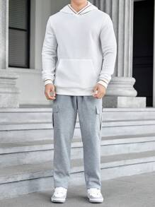 Manfinity VCAY Men Flap Pocket Side Drawstring Waist Cargo Pants - Light Grey - View 6