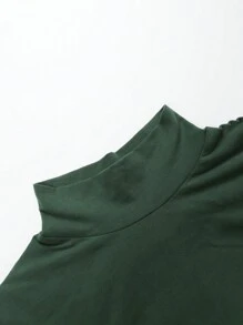 SHEIN BASICS Chất rắn Cổ giả Áo thun - Màu xanh lá cây đậm - Xem 4
