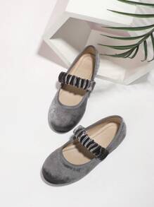 女童复古天鹅绒软底公主鞋，适合大童和小女孩，低鞋面设计，适合跳舞，秋冬季 - 灰色 - 查看 2