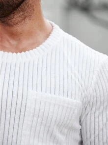 Manfinity Homme Nam In sọc Vá Túi Áo thun - trắng - Xem 4