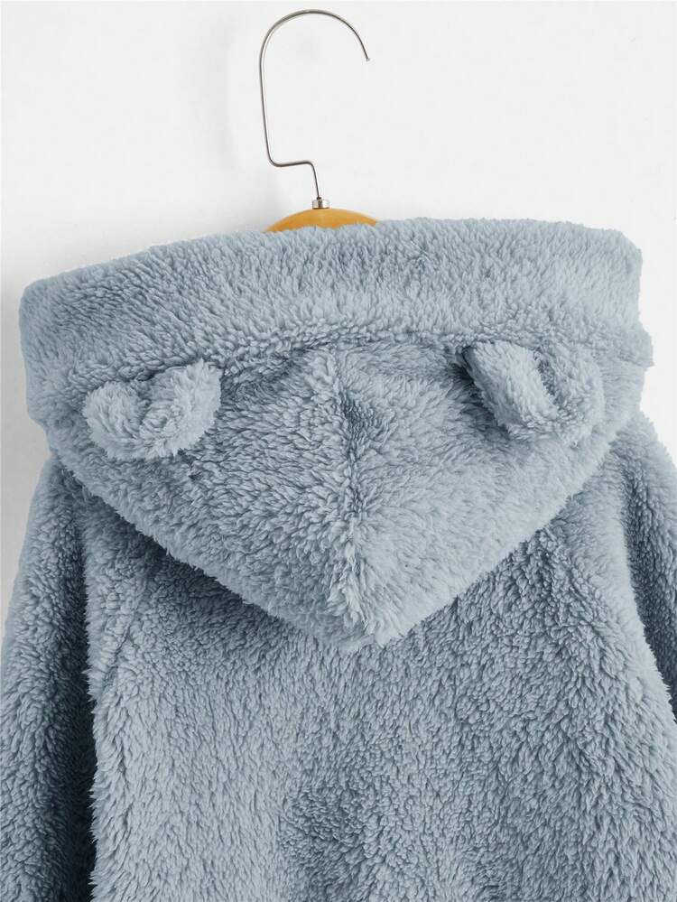 Young Boys Letter Patched Detail 3D Ears Design Teddy Sweatshirt, In Fall/Winter