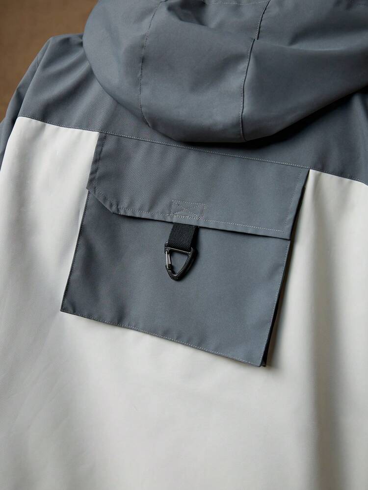 Men Letter Graphic Two Tone Hooded Softshell Jacket